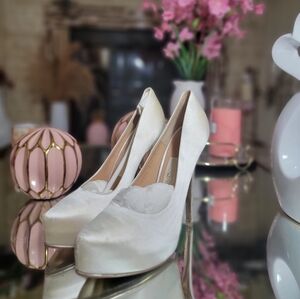 Salvatore Ferragamo white silk heels